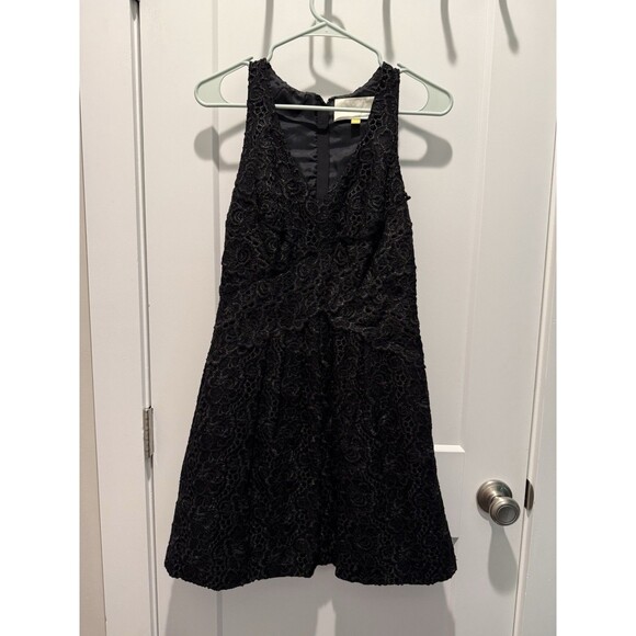 Anthropologie Leifsdottir Black Floral Lace V-Neck A-Line Party Dress Size 4 - Picture 2 of 5
